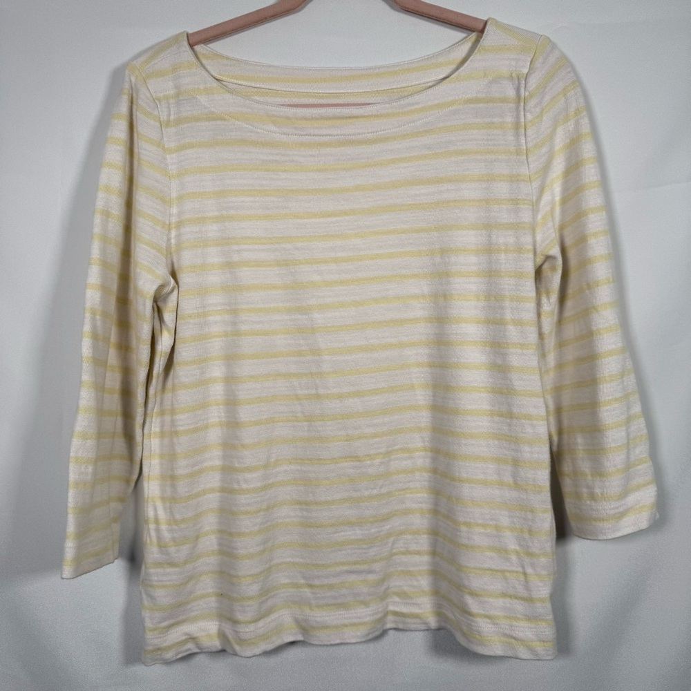 LOFT Cream and Yellow Long Sleeve Striped‎ Top Sz Large